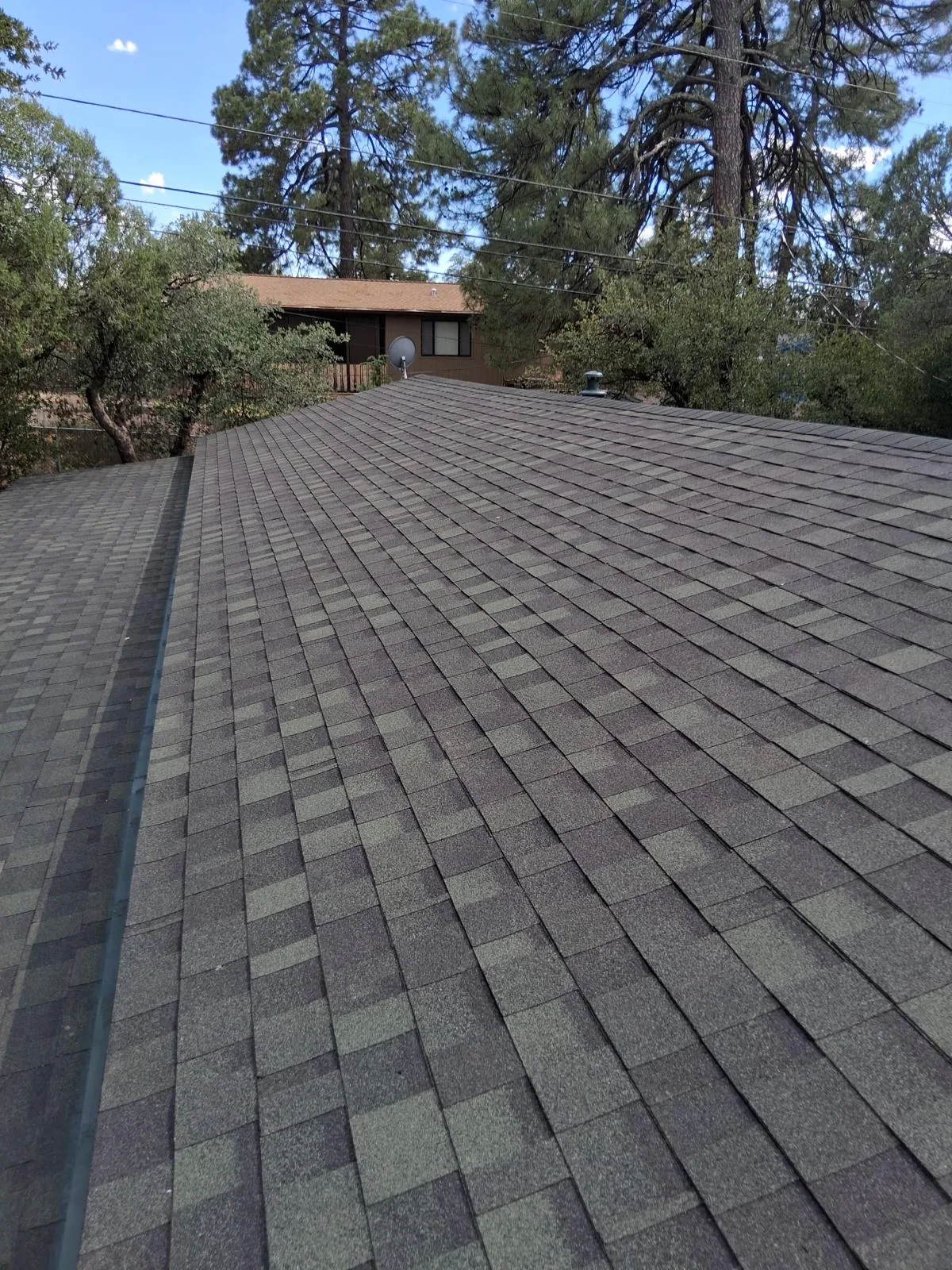 Long new shingle slope with straight courses running to the ridge
